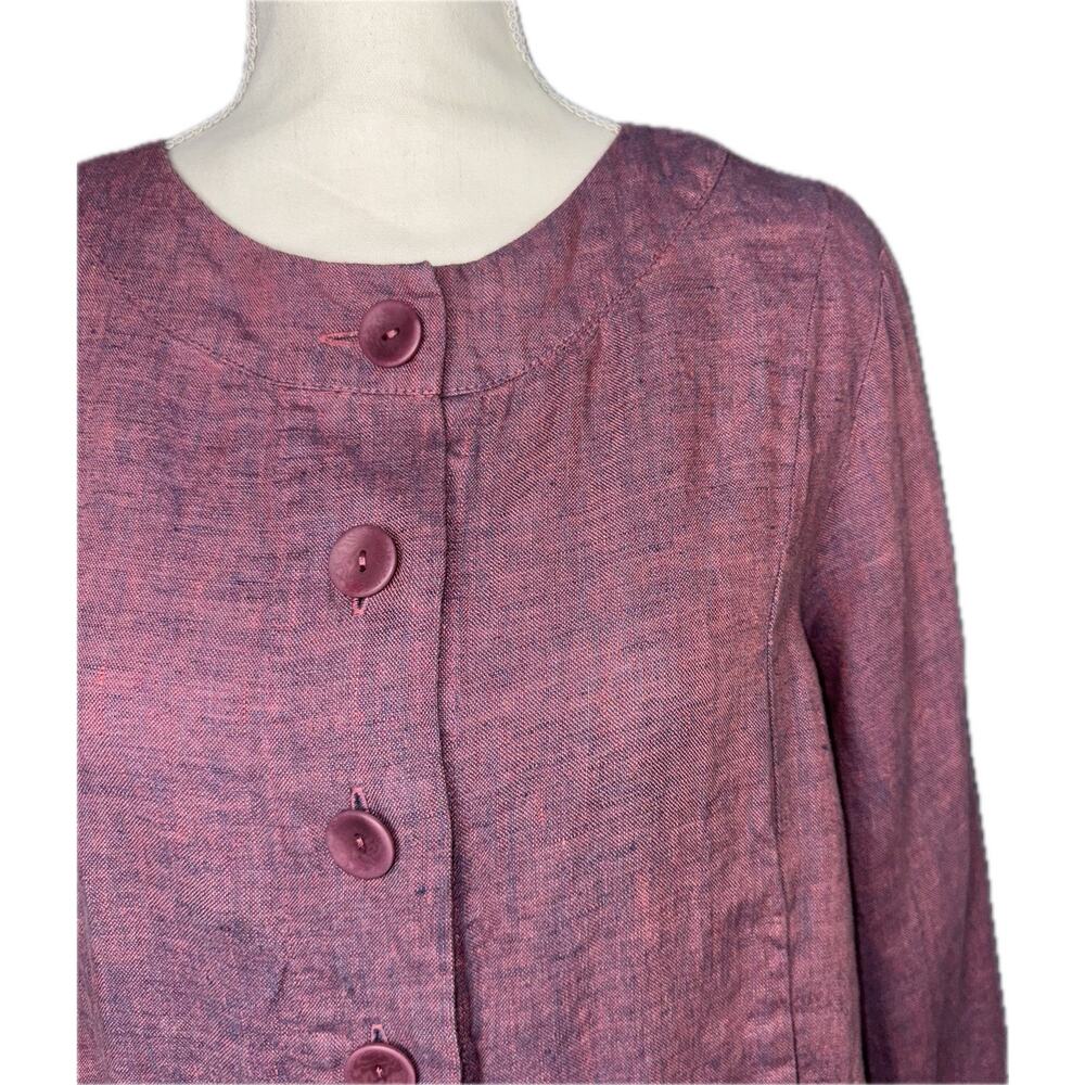 NWT FLAX P Sz 6-10 Linen Purple Berry Yarn Dye Button Shacket Pocket Long Sleeve - Picture 5 of 14